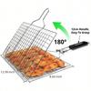 Fish Grilling Basket, Folding Portable Stainless Steel BBQ Grill Basket For Fish Vegetables Shrimp With Removable Handle, Come With Storage Bag