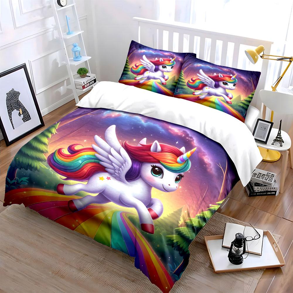 Regenbogenflügel Einhorn Bettwäsche Bettwäsche Bettbezug Set Bettbezug Kissenbezüge (1 * Bettbezug 2 * Kissenbezüge, ohne Bettdecke)