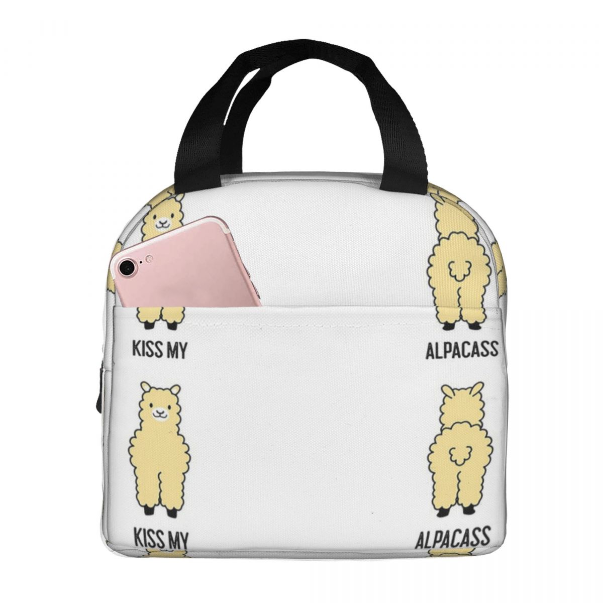 2-Sided Kiss My Alpacass Funny Alpaca Llama Insulated Lunch Bag for Women Office Cooler Thermal Food Box Tote Lunch Boxes One Size