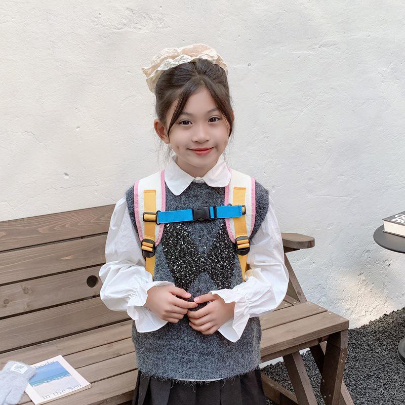 Koreansk Färgblock Förskole Ryggsäck: Trendig Utomhusväska för Tjejer, Förälder-Barn Stil