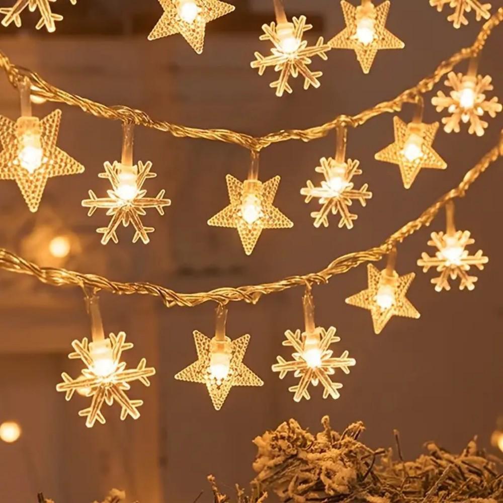 

LED Holiday String Lights: Reindeer, Snowflake, and Star Design for Festive Outdoor Decor 1.5m 10 Lights [Battery Box] Warm White