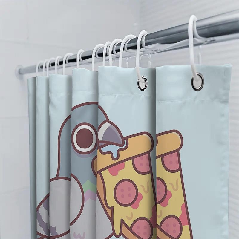 Cute Bird Pizza Shower Curtain Farmhouse Bathroom Decor Funny Animal Pattern Waterproof Fabric Washable Home Textile