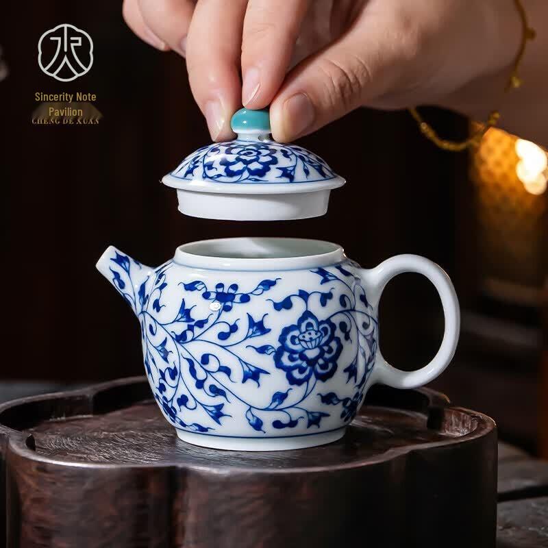 Jingdezhen Blue & White Hand-Painted Ceramic Teapot