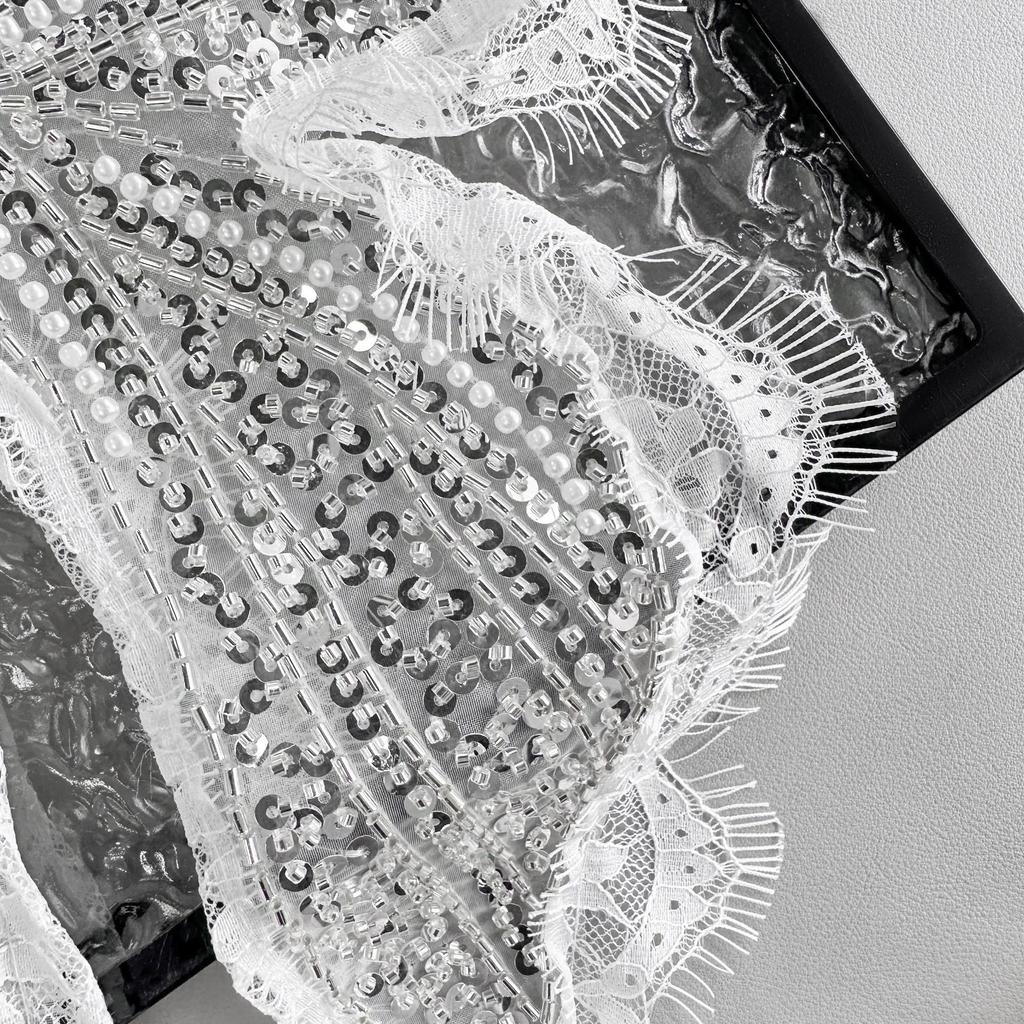 Delicate White Lace Bead Bow Patch Clothing Dress Top Dress Decorative Cloth Sticker Accessories