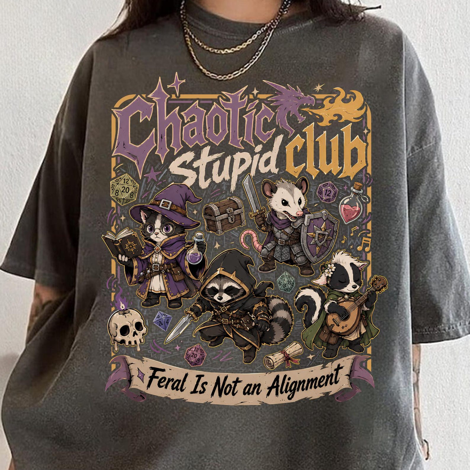 Raccoon Chaotic Stupid Club Shirt, DnD Shirt, Dungeons And Dragons Gifts, Dungeons And Raccoons Shirt, Roleplaying RPG Gaming 4XL