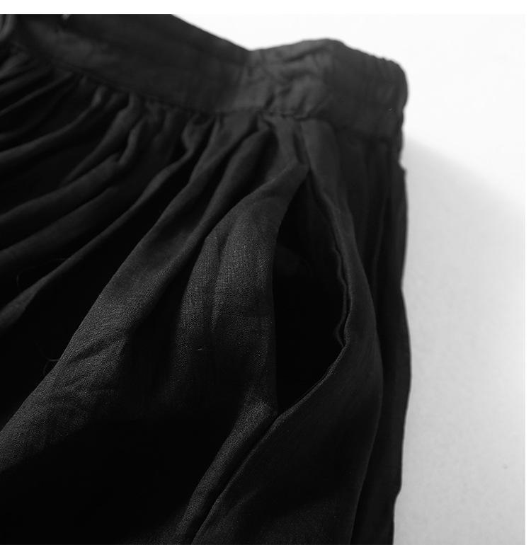 2023 Summer Japanese & Korean Loose Flowy Linen Midi Skirt with Elastic Waist