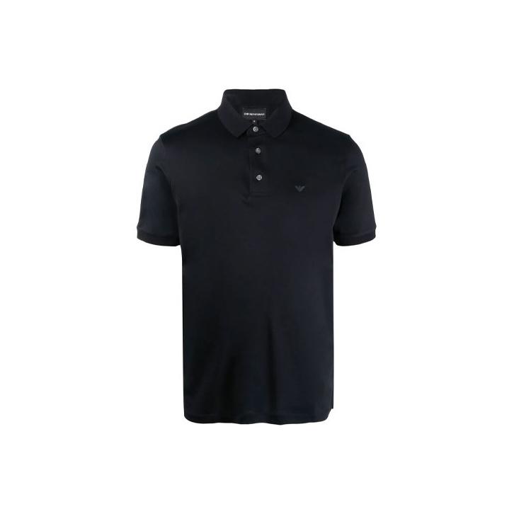 Emporio Armani Lente/Zomer 22 Effen Kleur Label Halve Knoop Korte Mouw Poloshirt Heren Poloshirts Blauw 8N1F96-1JUVZ-0920 L