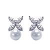 New French Four-leaf Clover Pearl Silver Stud Earrings With A Niche Design And Micro-inlaid Zircon