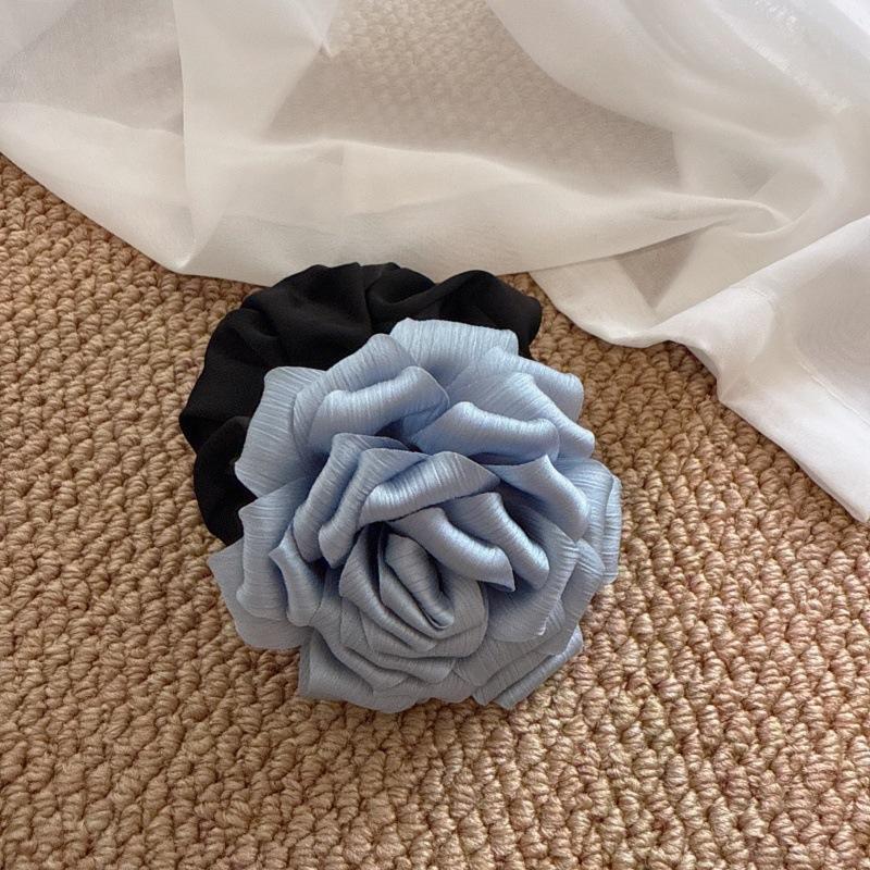 Korean 3D Pleated Satin Fabric Hairband with High-End Flower Hair Tie, Retro and Chic, High Quality
