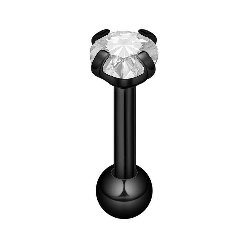 Stainless Steel Cubic Zirconia Stud Earrings - Round Four-Claw Cartilage Piercing Jewelry