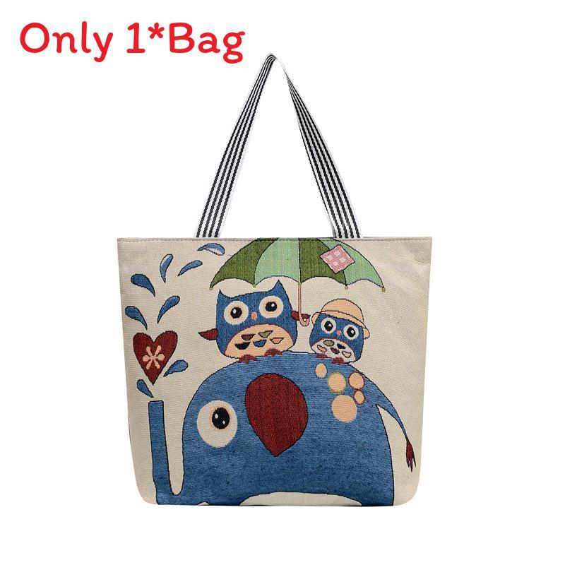 Canvas Butterfly Elephant Cat Tote Bag For Women With Sewn Details For Daily Use