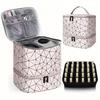 Pu Makeup Bag With Double Layer Nail Polish Organizer For Travel And Storage