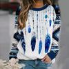 Women's Pullover Loose Sweater Multicolor Striped Round Neck Long-sleeved T-shirt