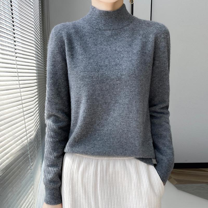 2024 A/W Women's Solid Color Wool Half-High Neck Sweater