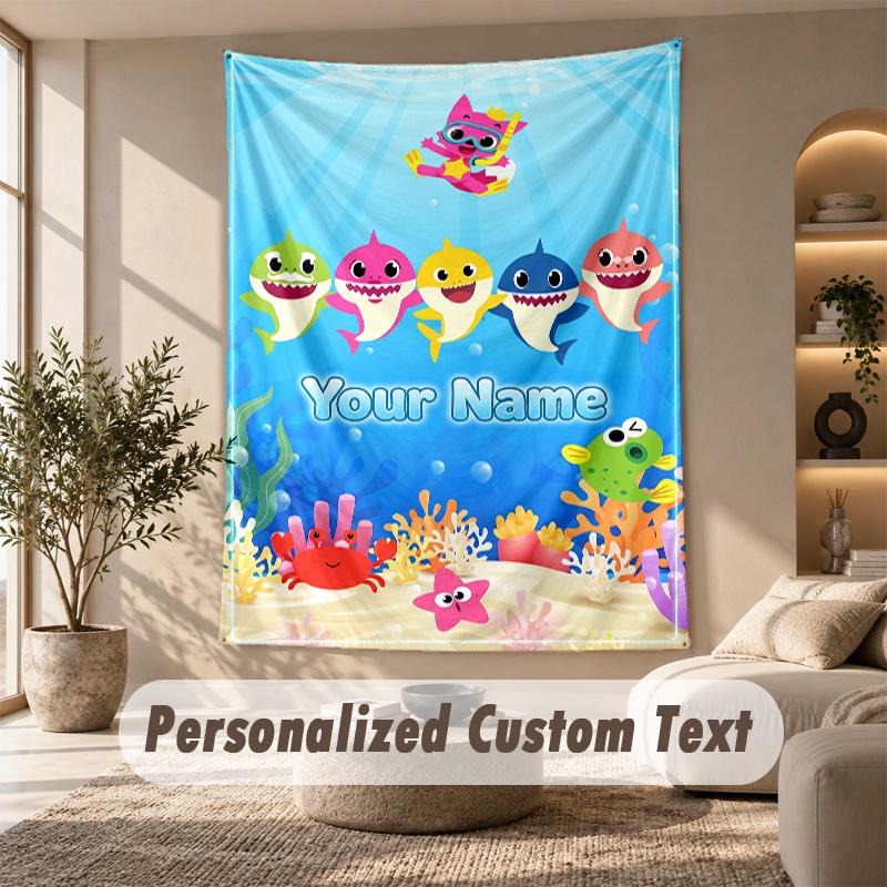 Baby Shark Tapestry, Personalized Custom Text, Wall Hanging Tapestry For Living Room Home Wall Decor