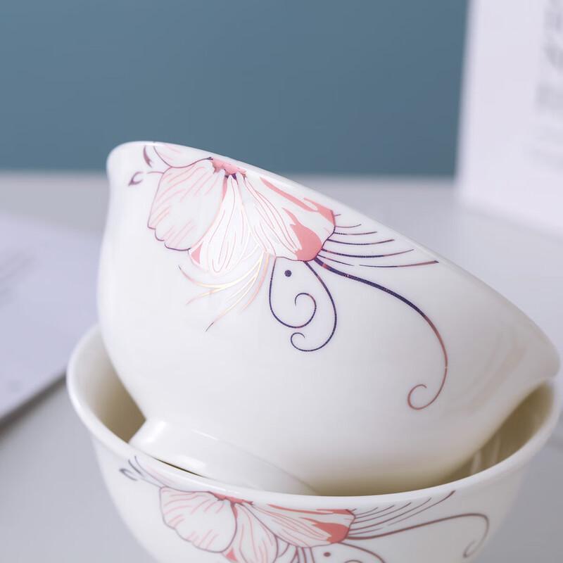 Haoya Jingdezhen Ceramic Footed Rice and Soup Bowls - Golden Powder Family