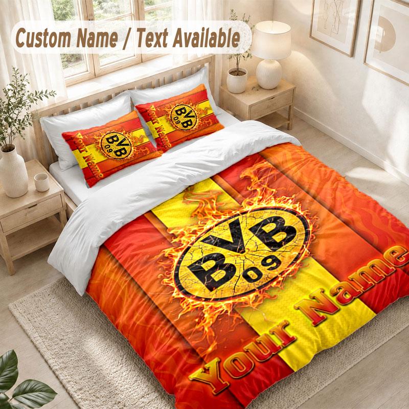 Custom Name Bedding Set 3 PiecesBorussia Dortmund Print Duvet Cover + 2 Pillowcases Soft Bed Decor