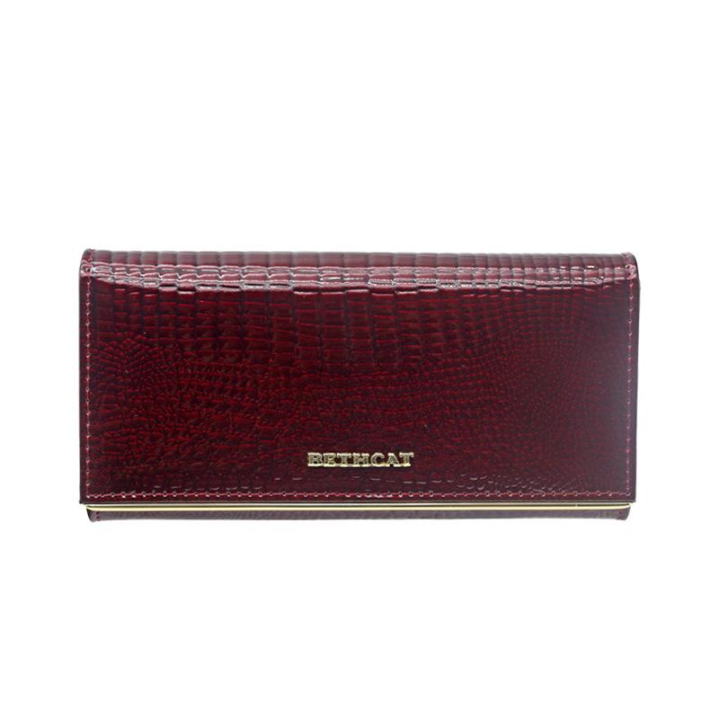 

Genuine Leather Crocodile Pattern Clutch Wallet for Women, High-End Patent Finish темно-червоний колір