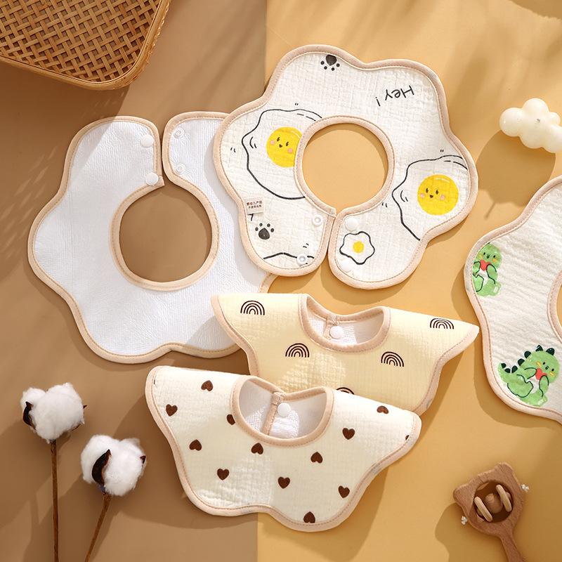 Class A Newborn Baby Saliva Towel Crepe Waterproof Petal Bib Autumn Winter Children Eating Cartoon Cotton Bib