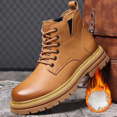 Men's British Style High-Top Yellow Martin Boots: Autumn/Winter Velvet Mid-Tops