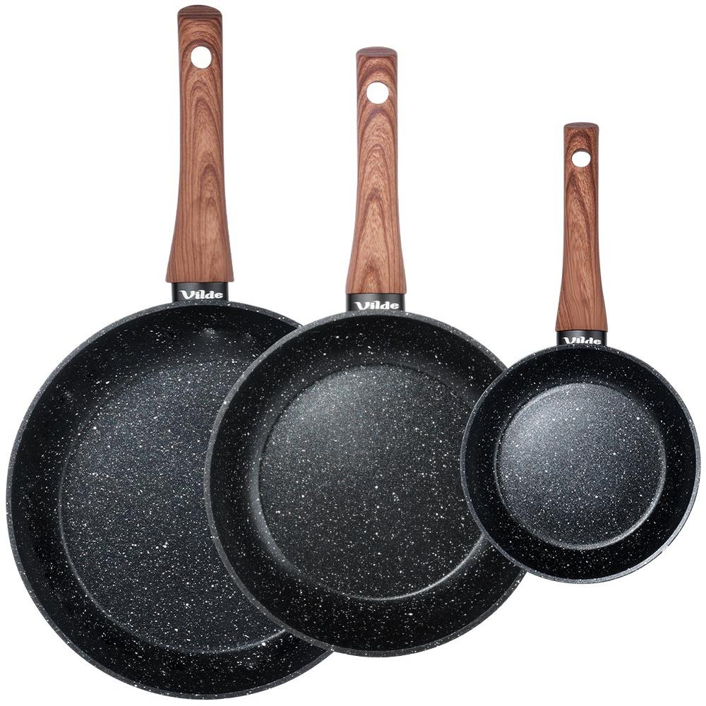 Black&Wood Granite Frying Pan Set 16 / 20 / 24 Cm 3 Pcs.