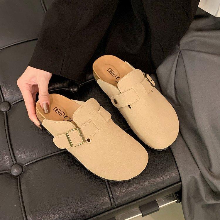 [Ziyan] Retro half-drag comfortable cork Boken shoes 2025 new flat-bottomed outer wear casual bag head slippers