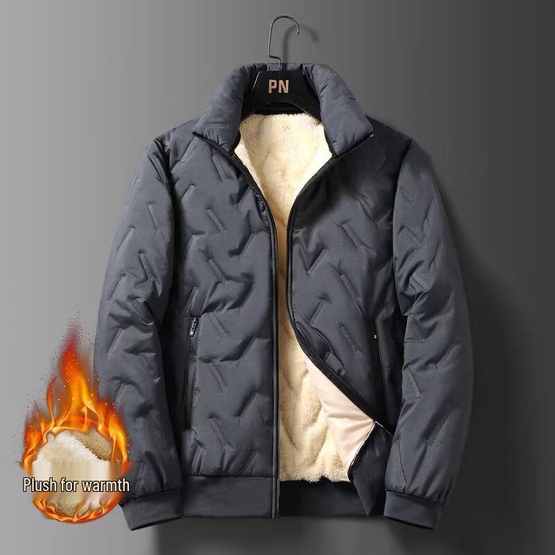 

Мужская зимняя куртка из овчины с толстым флисом и теплым воротником-стойкой Large темно-серого