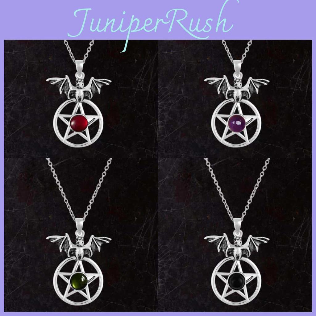 Gothic Silver Agate Bat Star Pendant Necklace For Men And Women