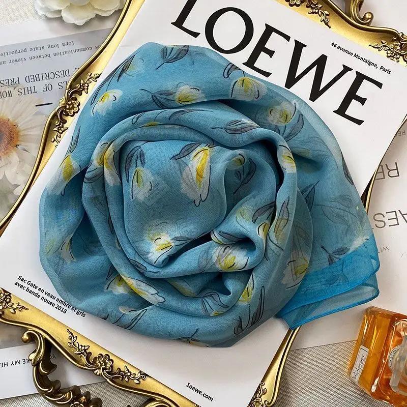 Silk Scarf Women's Summer New Georgette Sunscreen Fashionable High-end Foreign Style Versatile Travel Thin Mother