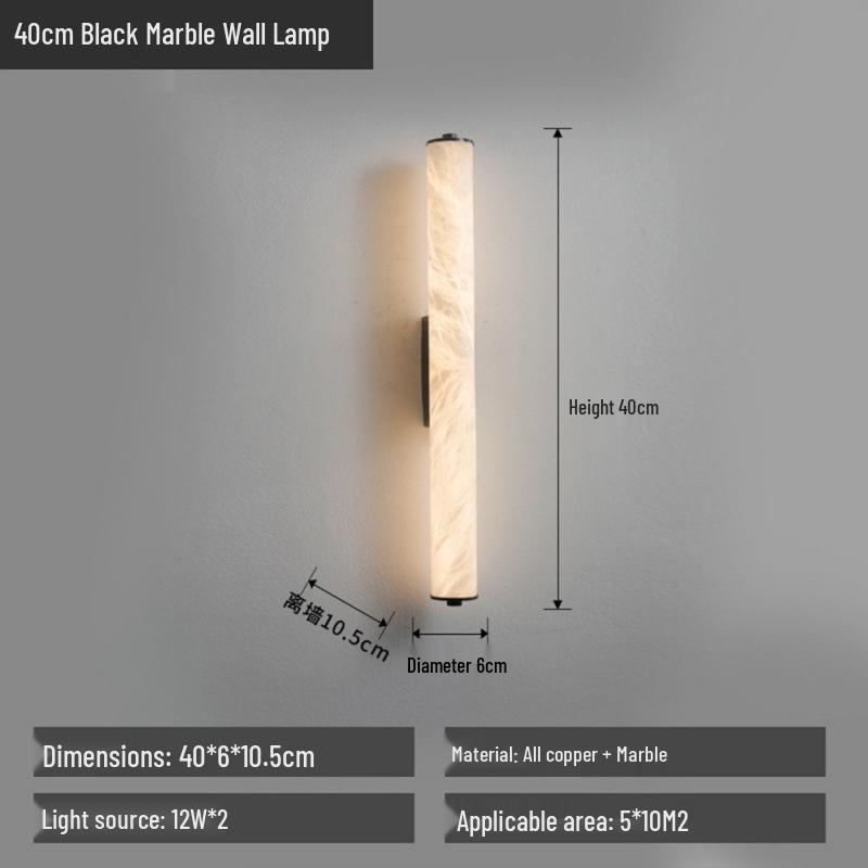 New Chinese Retro All-Copper Marble Wall Lamp - Luxury Bedside Lighting