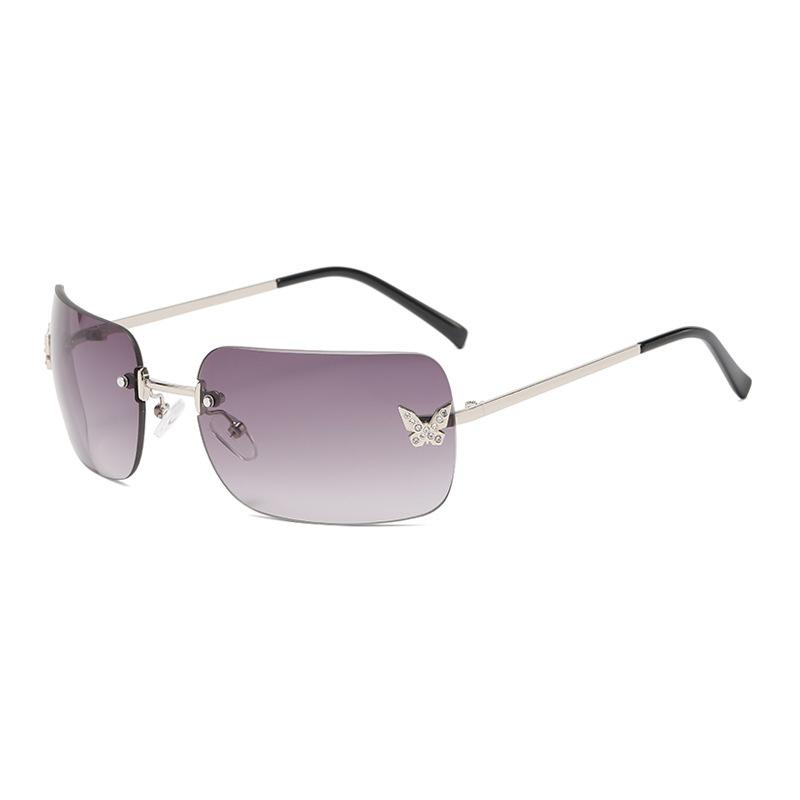 New Women Vintage Sunglasses Frameless Diamond Gradient Sun Glasses Fashion Luxury Butterfly Ocean Lenses UV400 Shades Goggles
