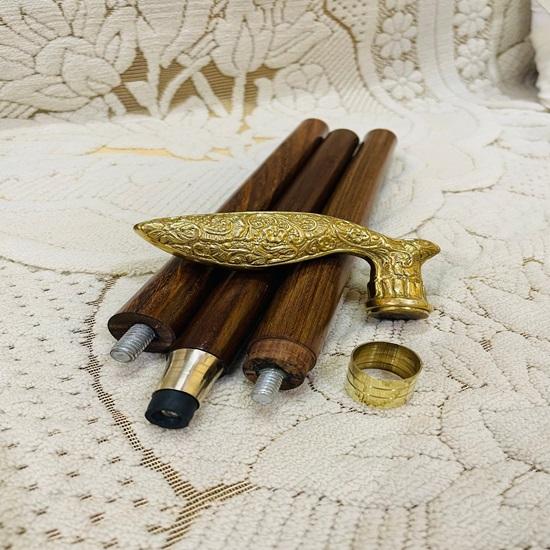 Premium Brass Wooden Walking Stick – Dismantles Into Three Parts, Elegant Gift for Gentlemen