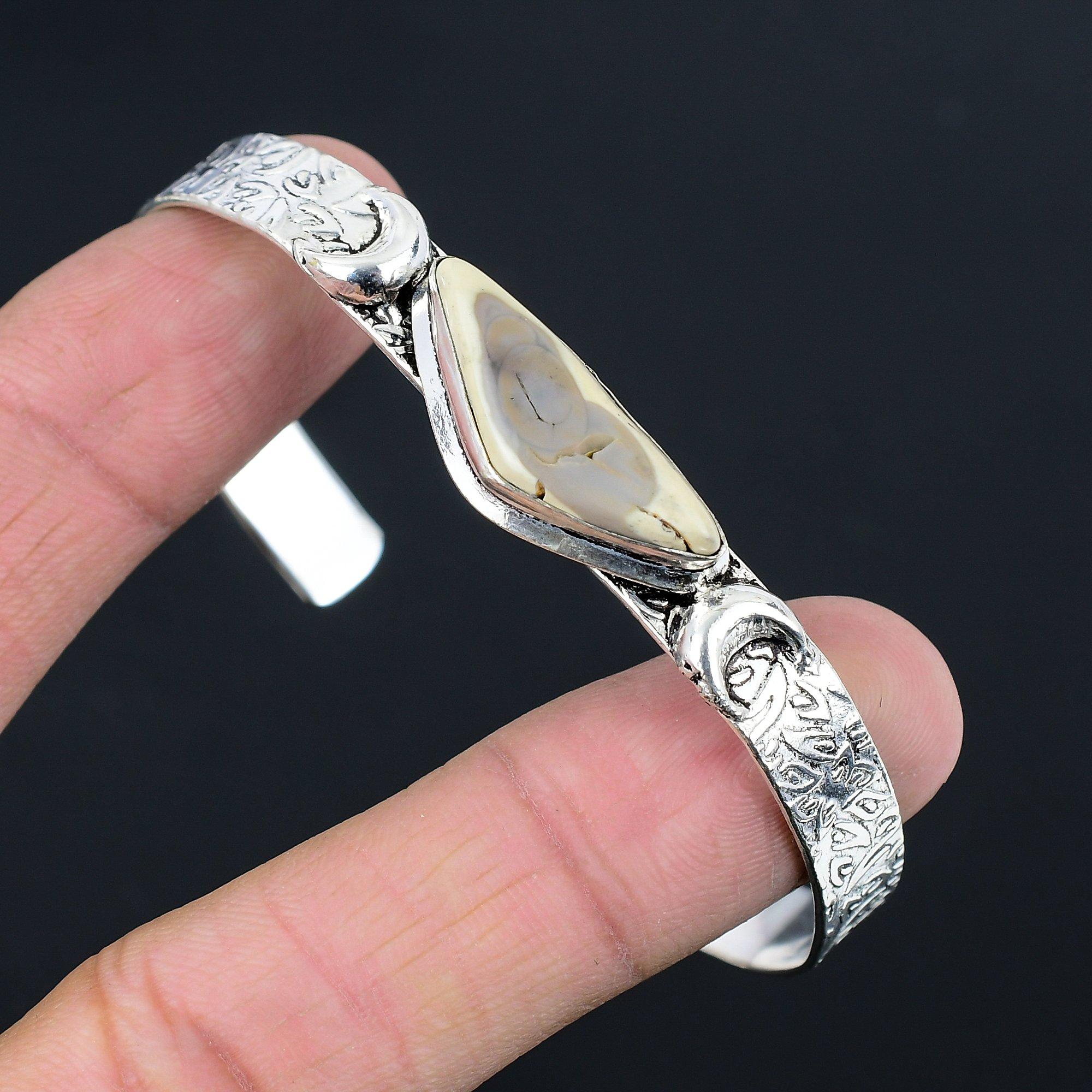 

Gift For Her Natural Imperial Jasper Bangle Crescent Moon Adjustable 925 Silver Adjustable