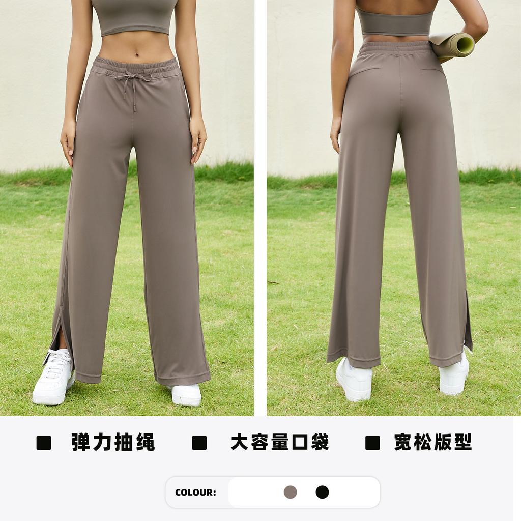 Sweatpants 7A Antibacterial Yoga Trousers High Waist Wide Leg Trousers Side Split Ends Women's Summer Loose Straight Pants Casual Wear
