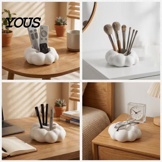 Durable Pla Storage 3D Printed Cloud Shape Desktop Organizer, Cute Remote Control Holder Rack with Dual Slots, Multifunctional Caddy for Pens, Makeup