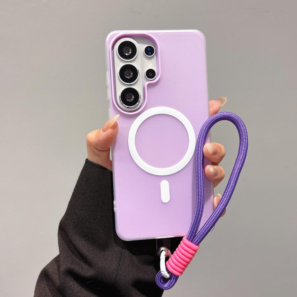 Matte for Magsafe Lanyard Case for Samsung Galaxy S25 S26 Ultra S23 S22 Plus S24 FE A16 A56 A55 Wrist Strap Candy Color Cover