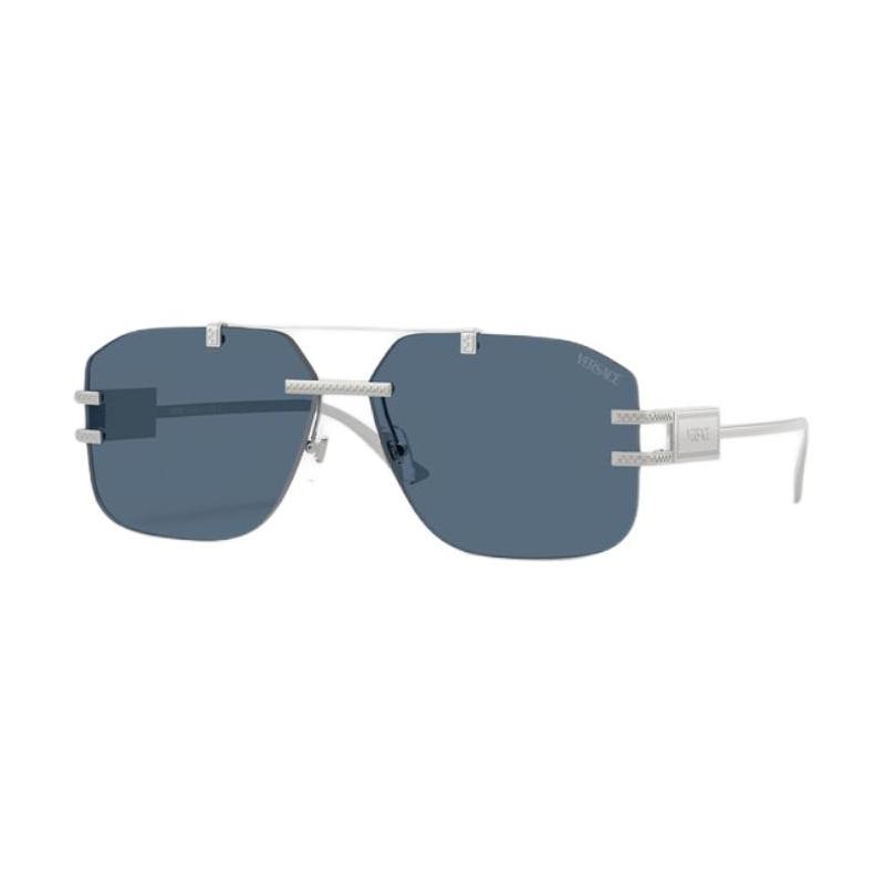 Versace Logo Metal Aviator Sunglasses Men's Silver 16703553 O2275-O10008060-Silver 60