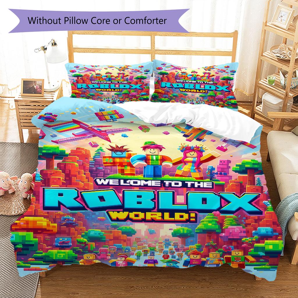 Gioco Roblox Set Copripiumino Trapuntato Copripiumino Federe Decorazione per la Casa Regalo di Compleanno (1 * copripiumino + 2 * federa, senza nucleo)