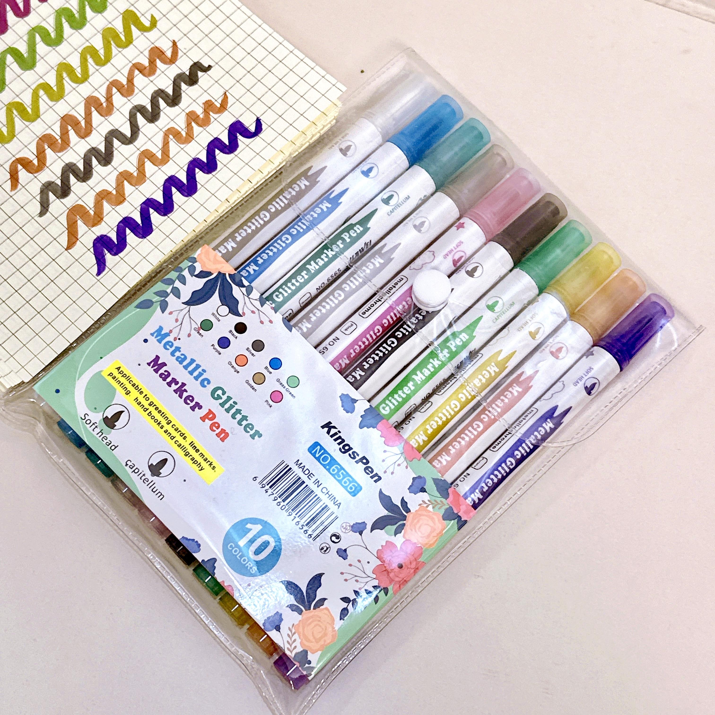 

Metallic Dual Tip Marker Pens, with Brush And Fine nibs, For Album DIY, Black Cards, Scrapbooking, Craft Supplies