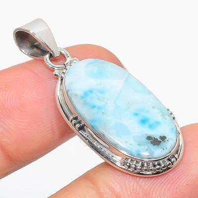 Natural Republic Larimar Gemstone 925 Solid Sterling Silver Pendant 1.75" U1F11
