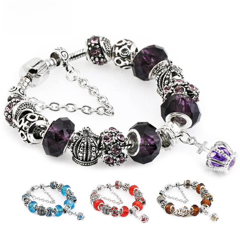 Brățară Trendy cu Mărgele de Cristal Pan cu Pandantiv Coroană de Flori