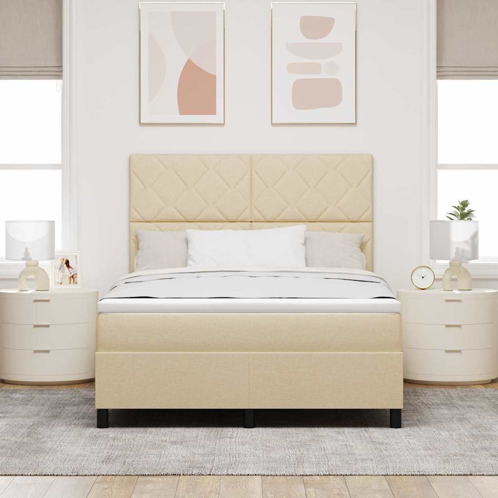 Box Spring Bed with Headboard Cream 140 x 190 cm Fabric