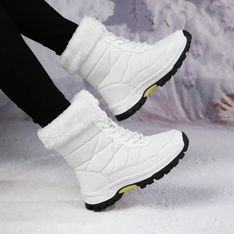 Damen Winter Skifahren warme Schneestiefel Samt Outdoor High-Top Schnür-Baumwollschuhe rutschfeste Bergstiefel