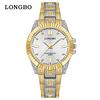 LONGBO 83611 Quartz Watches Waterproof Luminous Stainless Steel Calendar Full Diamond Gold Design Luxury Wristwatch for Couple
