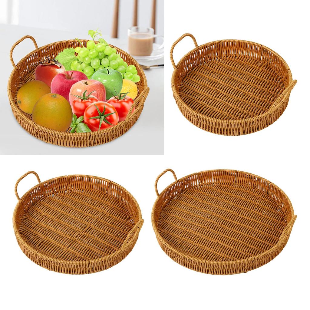 Fruit Basket Snacks Tray Organizer PP Material Rattan for Serving Tea, Dessert, Cake, Dinner, Breakfast Durable Multifunctional