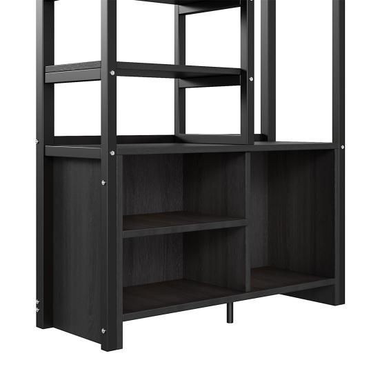 Metal Bed Loft Bed 90x200cm No Mattress with Desk Socket And USB Children Multiple Shelves Open Storage Cabinet Railing Ladder Iron