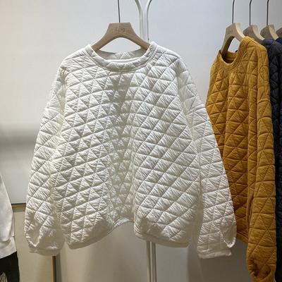Lässiger Stil Individuelles Dreieckiges Rautenmuster Baumwolle Rundhals Langarm Lockeres Sweatshirt Damen Pullover Jacke