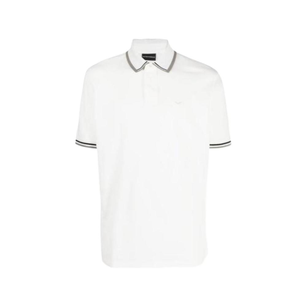 Emporio Armani Striped Trim Casual Short Sleeve Polo Shirt Men tops White 6R1F82-1JTKZ-0101 L