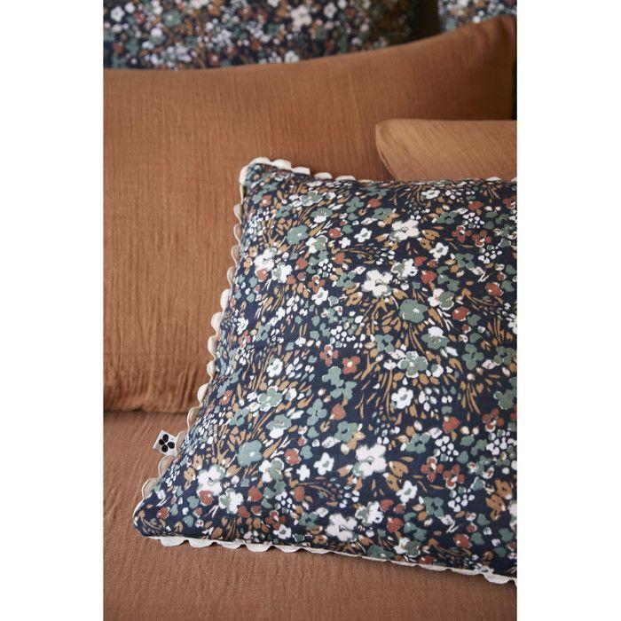 Coussin déhoussable festonné "Capucine" 40 x 40 cm "Gaze de Coton" - Capucine Minuit