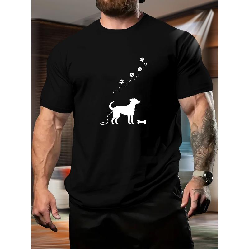 European Size Men's Short Sleeve T-Shirt with Dog Paw Print - Summer Casual Round Neck Tee Suitable for Fitness, Gym & Outdoor Wear